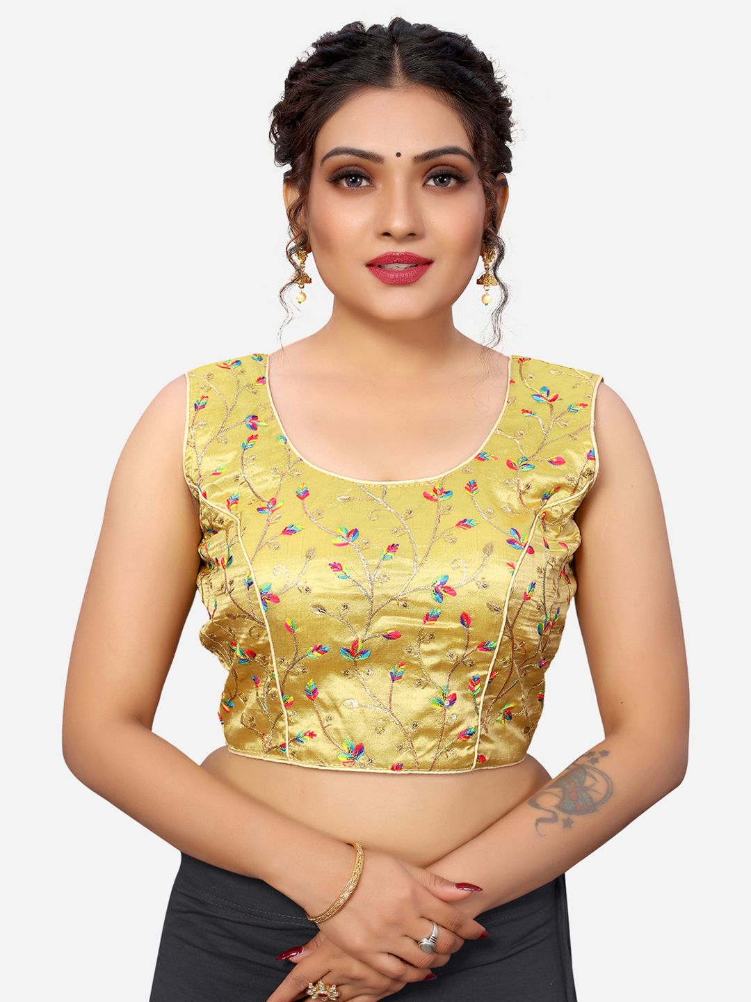 SIRIL Gold Embroidered Silk Saree Blouse Price in India