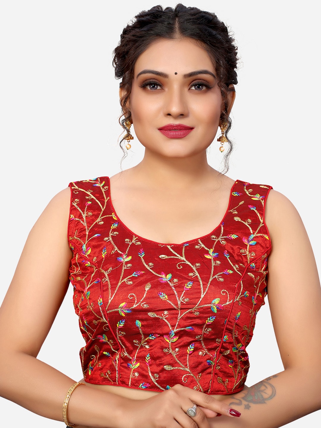 SIRIL Maroon Embroidered Readymade Saree Blouse Price in India