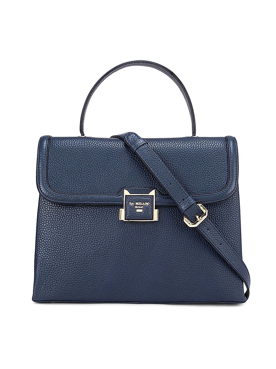 Da Milano Blue Leather Structured Satchel Price in India