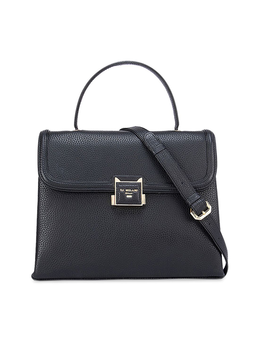 Da Milano Black Leather Structured Satchel Price in India