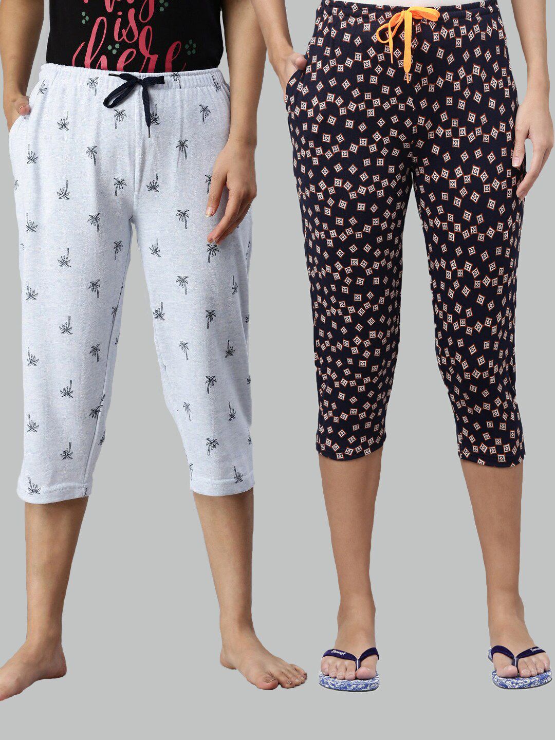 Kryptic Women Pack of 2 Printed Cotton Capri Lounge Pants Price in India