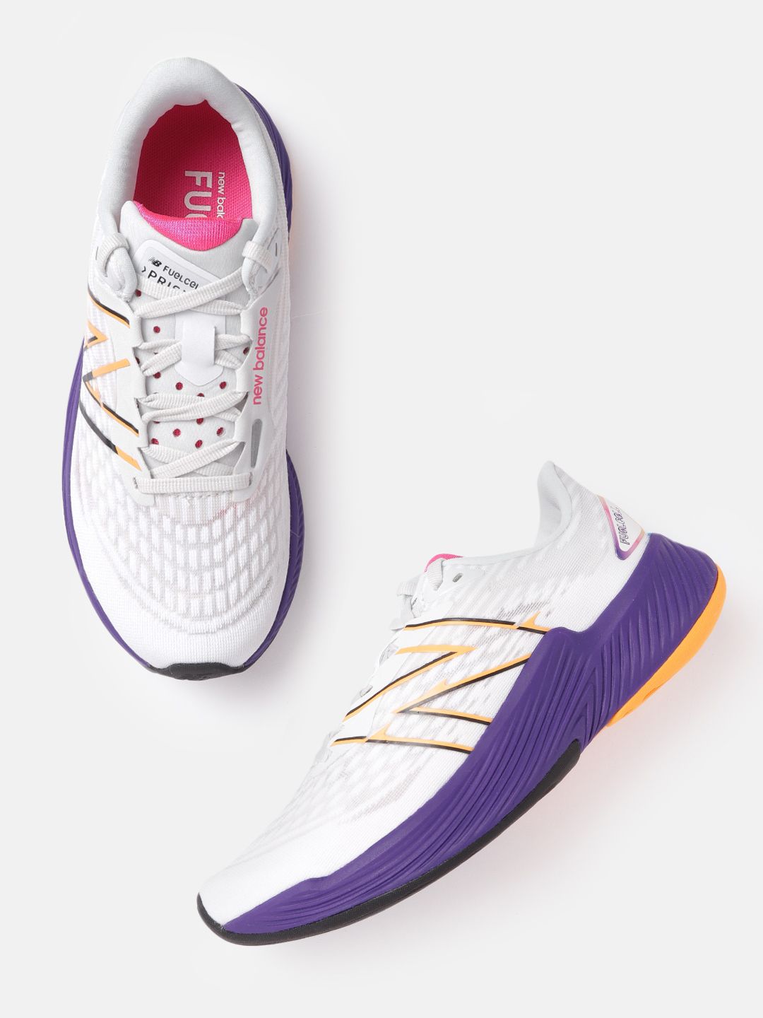 New Balance Women White & Purple Woven Design Prism Running Shoes Price in India