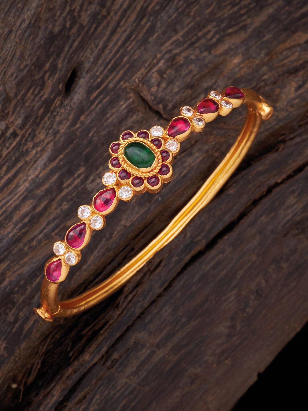 Kushal's Fashion Jewellery Women Gold-Toned & Red Silver Gold-Plated Kada Bracelet Price in India