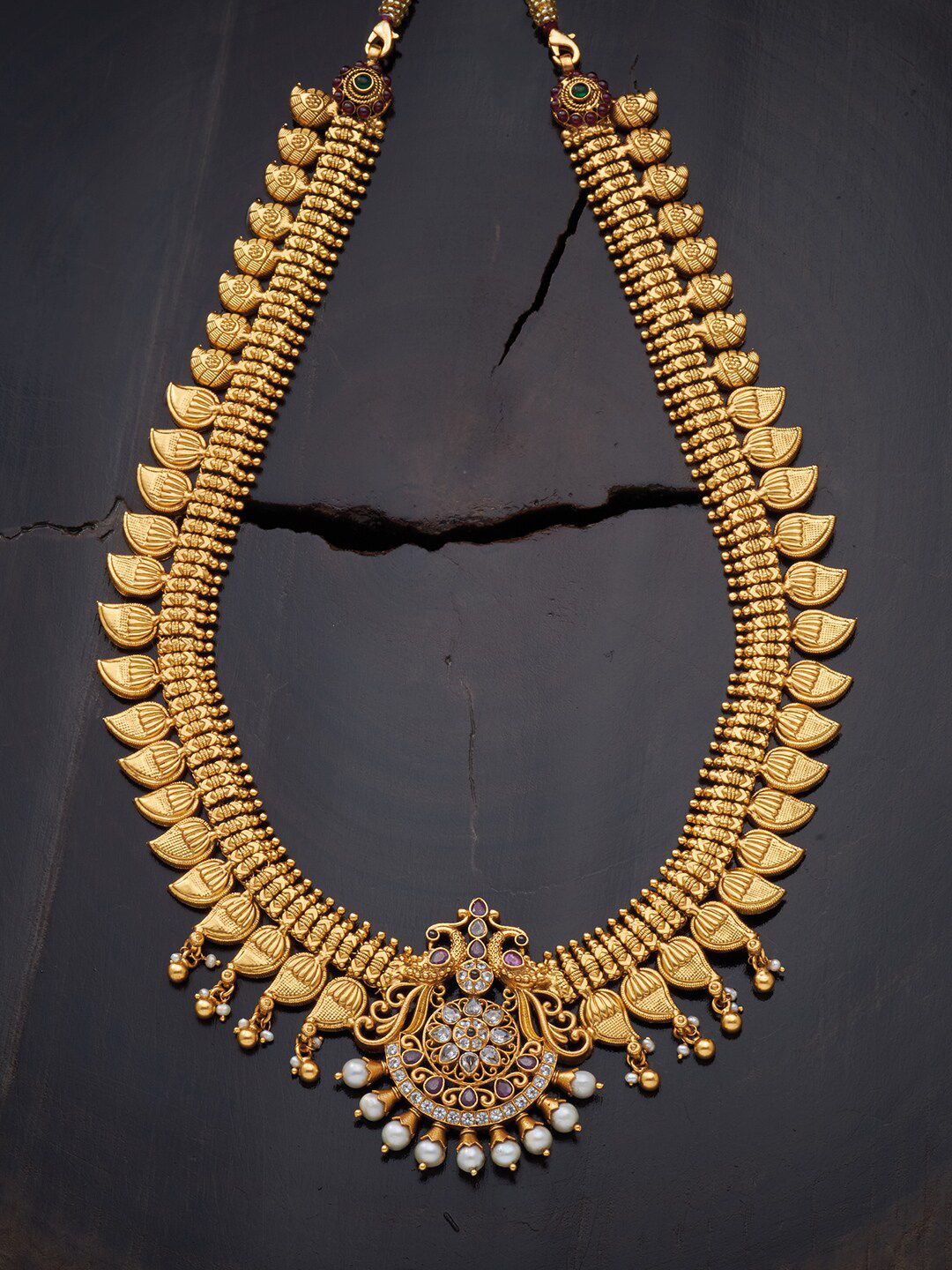 Kushal's Fashion Jewellery Gold-Plated & Red Silver Temple Necklace Price in India