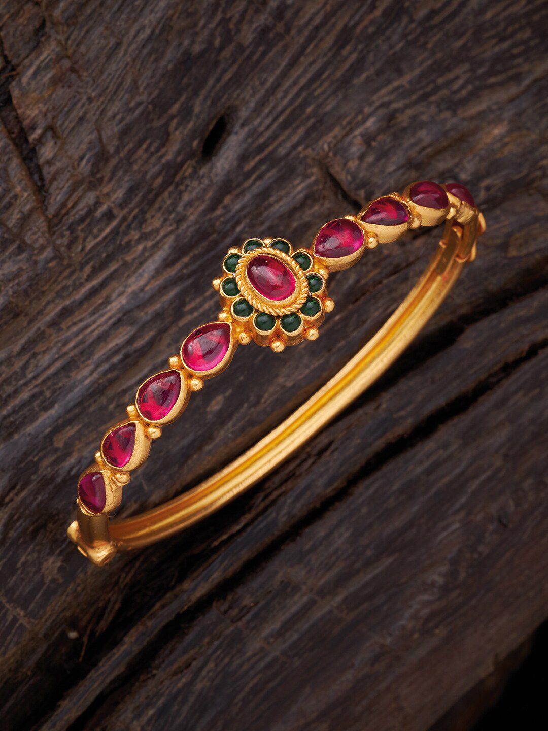 Kushal's Fashion Jewellery Women Gold-Toned & Red Silver Gold-Plated Kada Bracelet Price in India