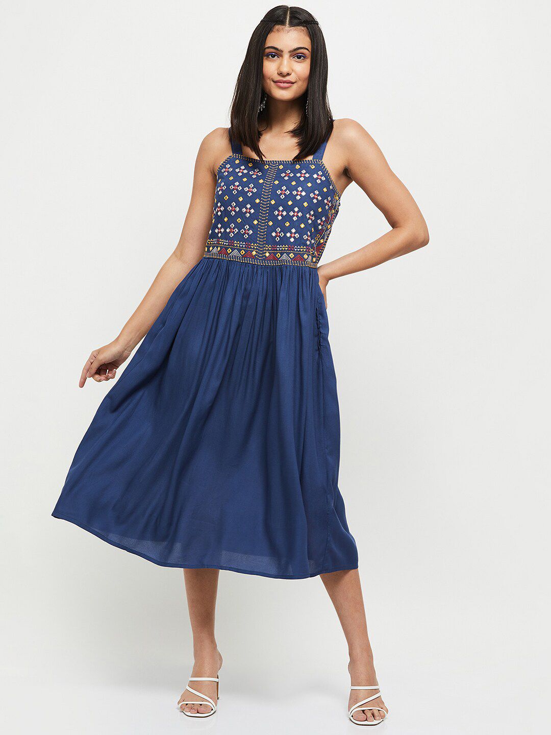 max Blue Embellished Midi Dress Price in India