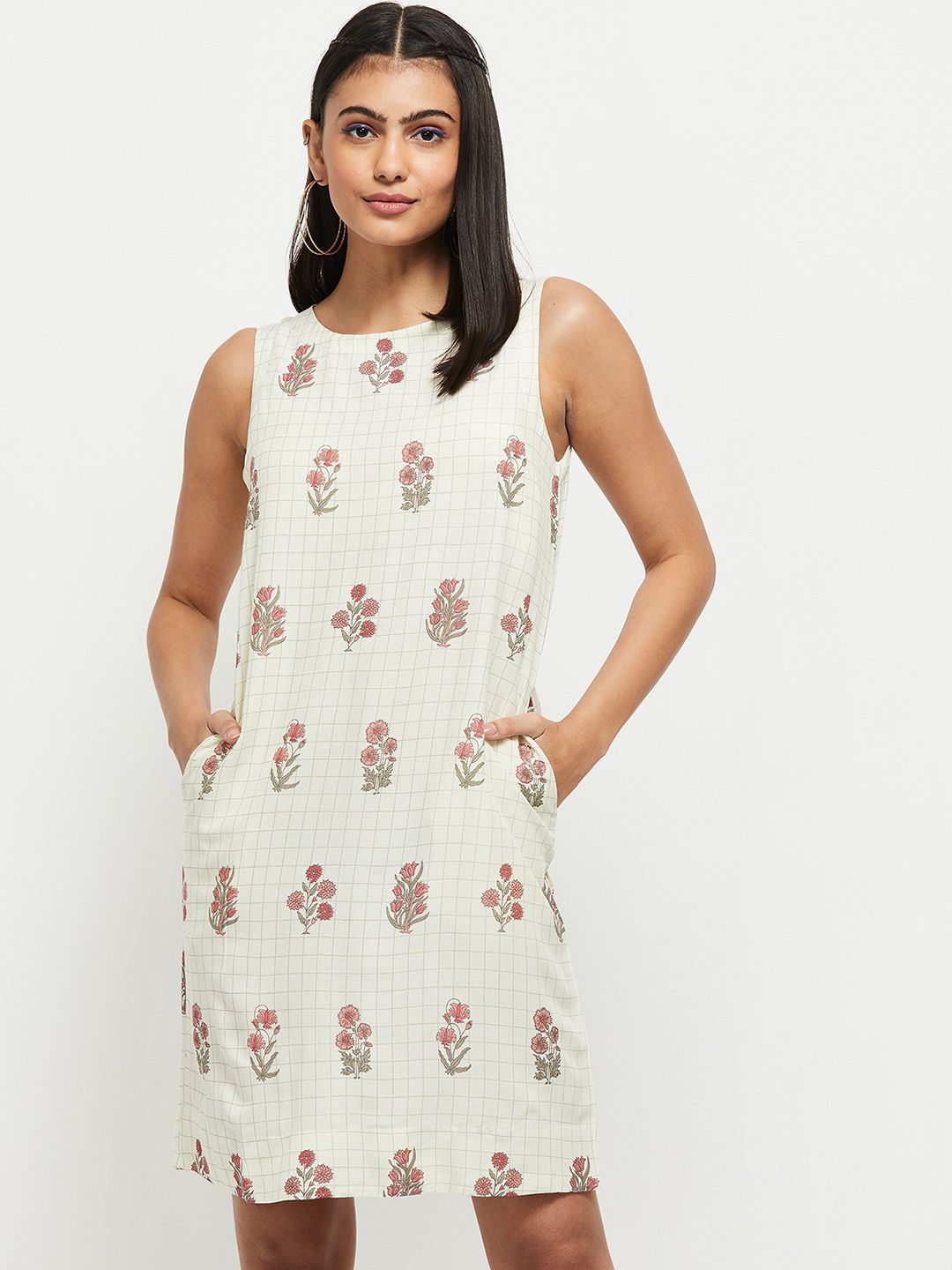 max Women Off White Floral A-Line Dress Price in India