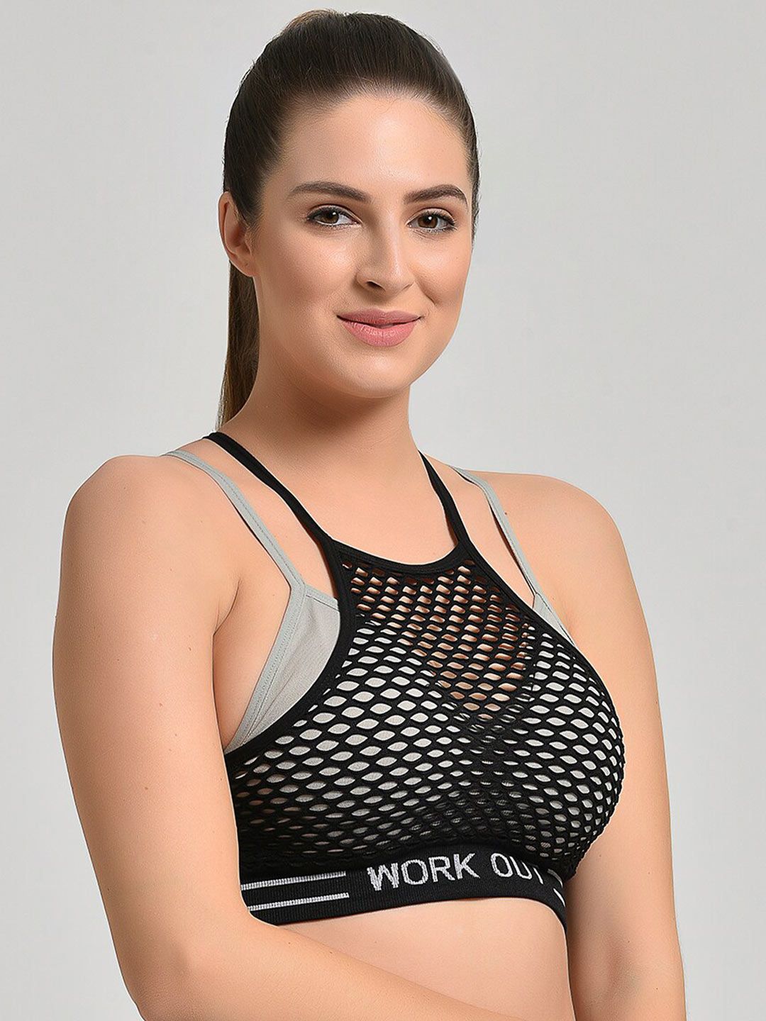 MAKCLAN Grey Sports Bra - Lightly Padded Price in India