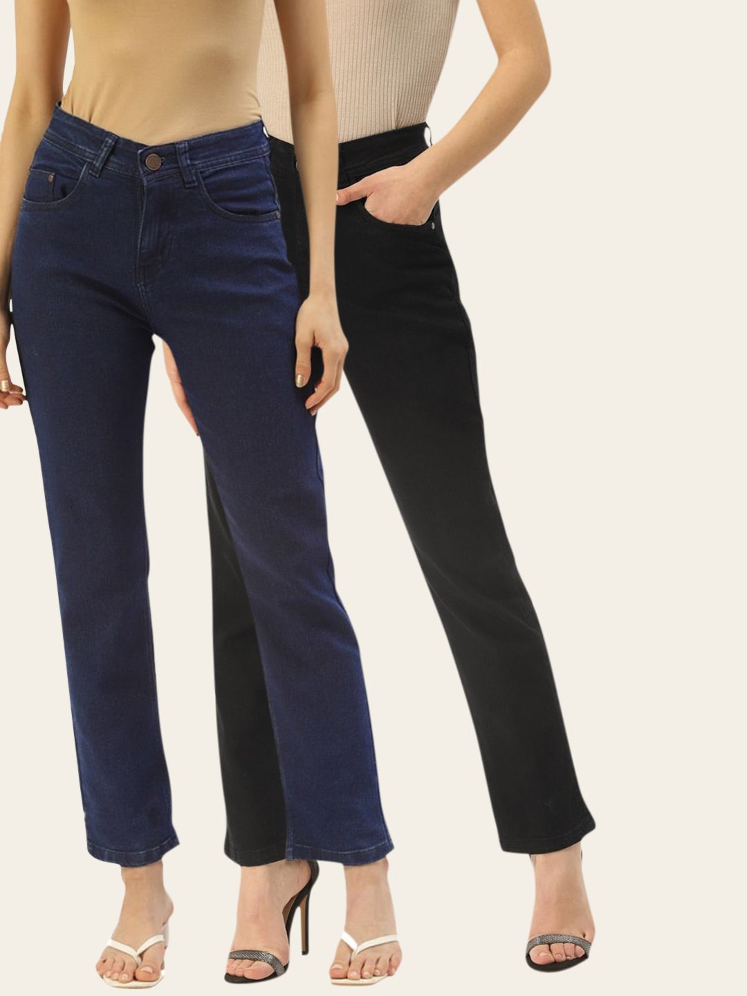 PARIS HAMILTON Women Blue & Black Set Of 2 Boyfriend Fit High-Rise Stretchable Jeans Price in India