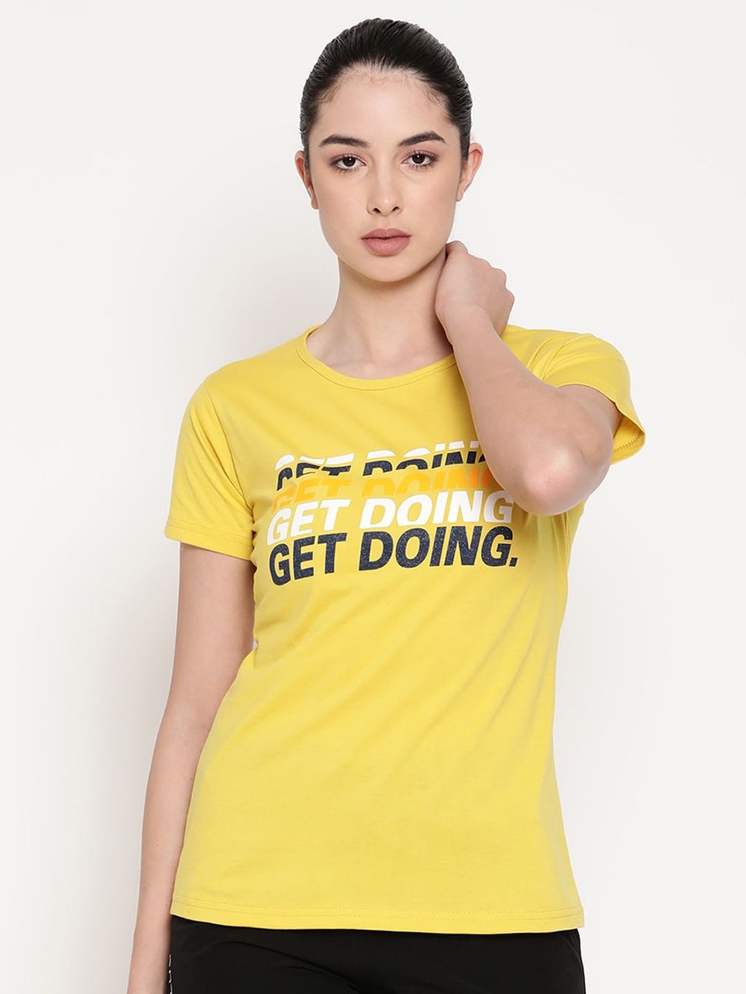 Gallus Women Yellow Typography Printed T-shirt Price in India