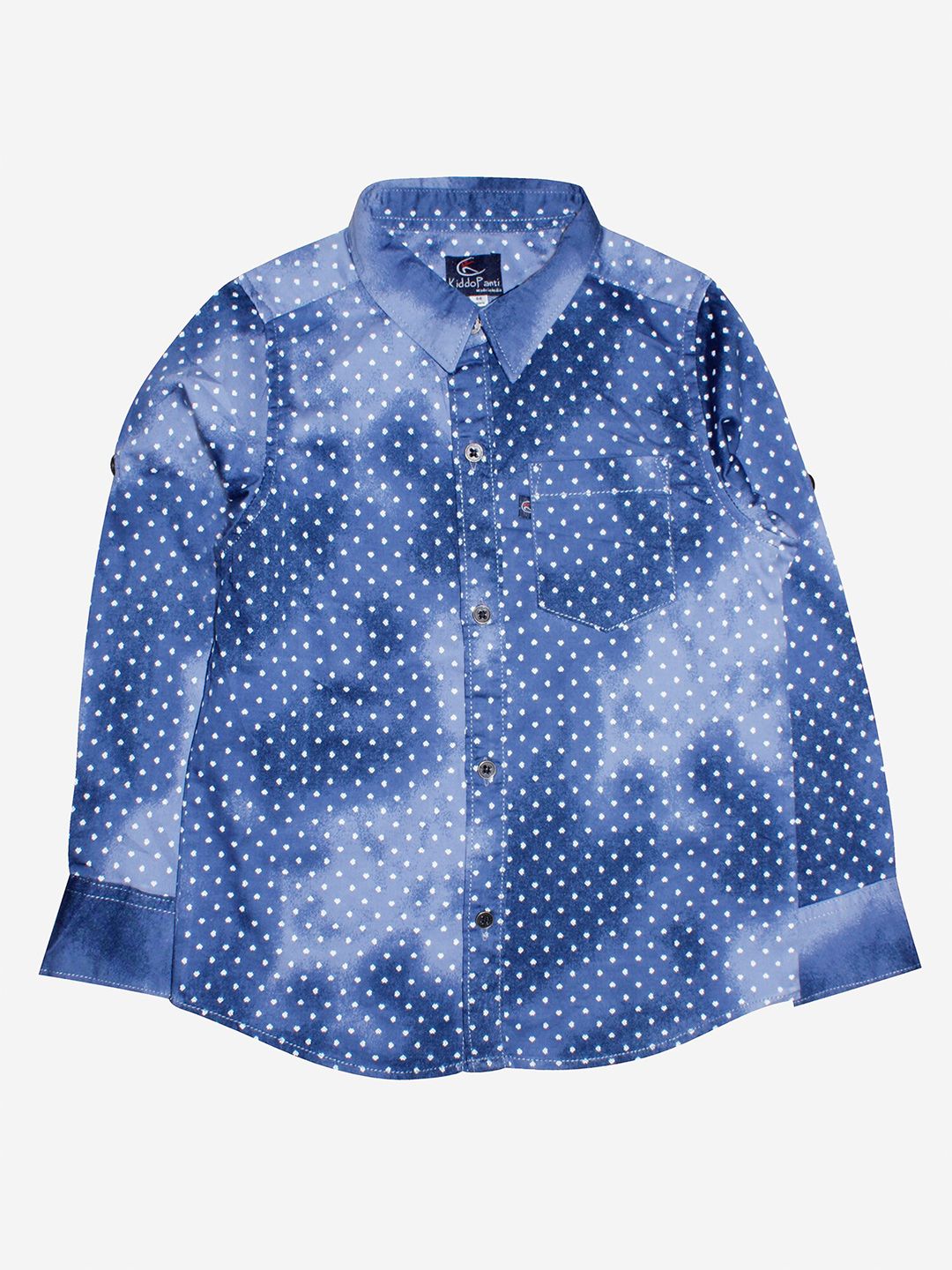 KiddoPanti Boys Blue & White Smart Printed Casual Shirt