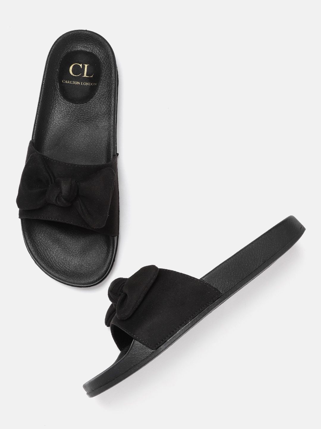 Carlton London Women Black Open Toe Flats with Bows Price in India