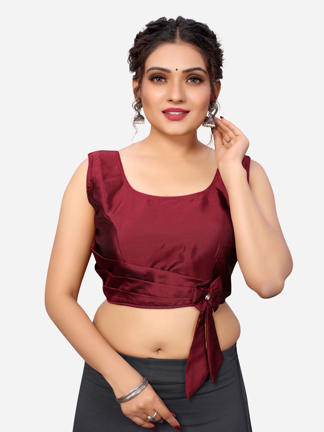 SIRIL Maroon Solid Silk Saree Blouse Price in India