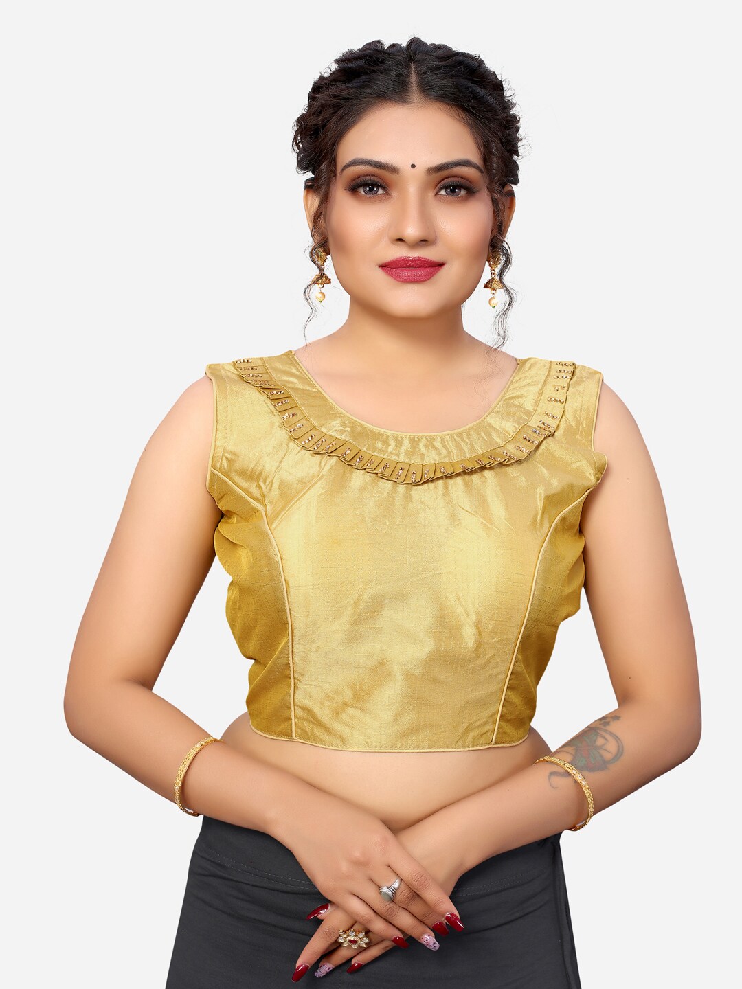 SIRIL Women Golden Embellished Saree Blouse Price in India