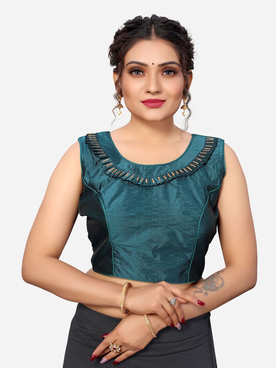 SIRIL Green Embellished Silk Padded Saree Blouse Price in India