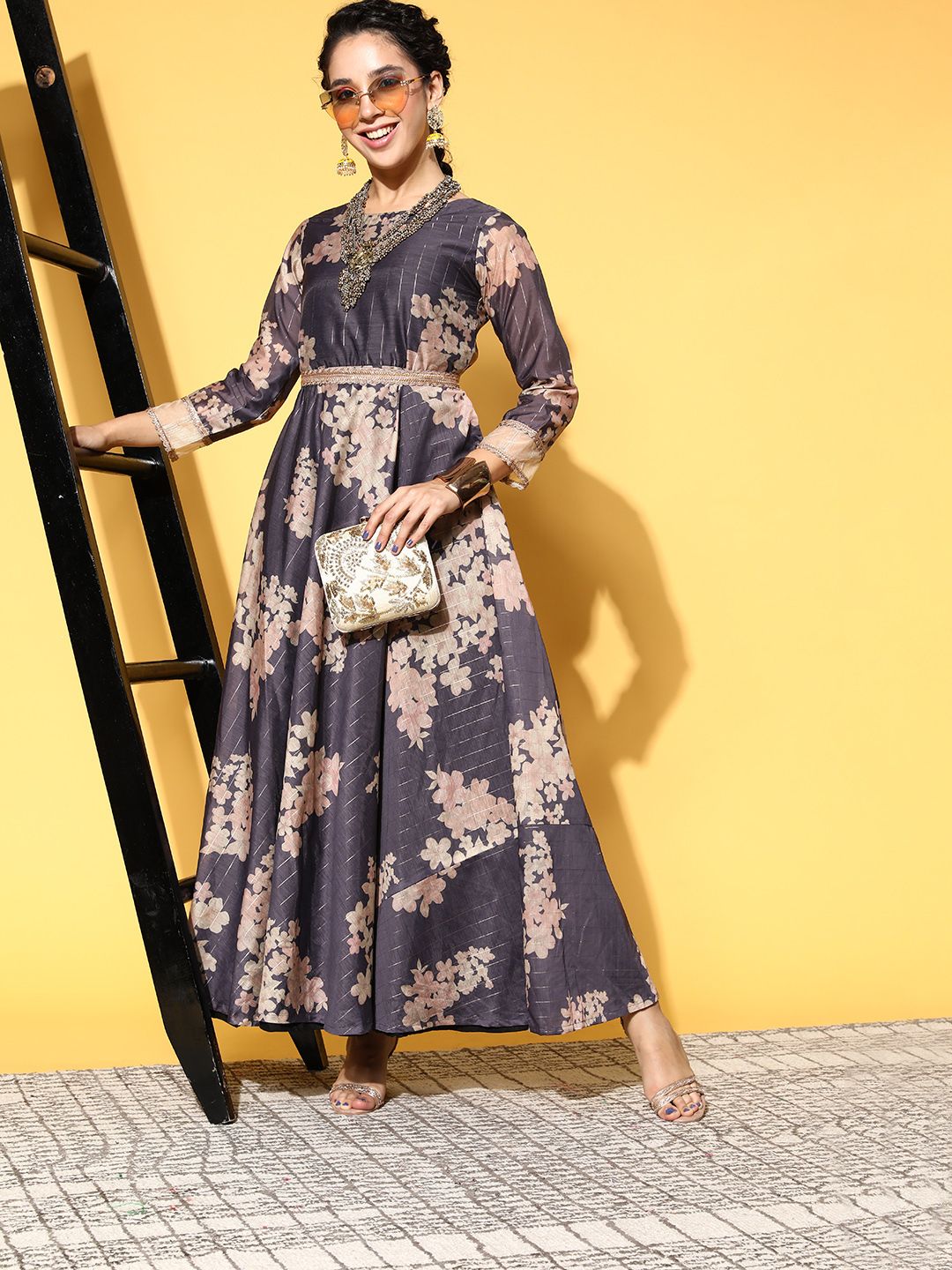 Indo Era Women Stylish Blue Floral Gown for Days Price in India