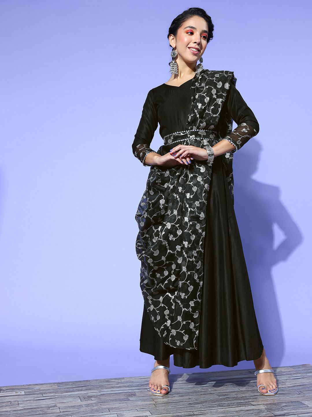 Indo Era Women Black Solid Gown for Days Price in India
