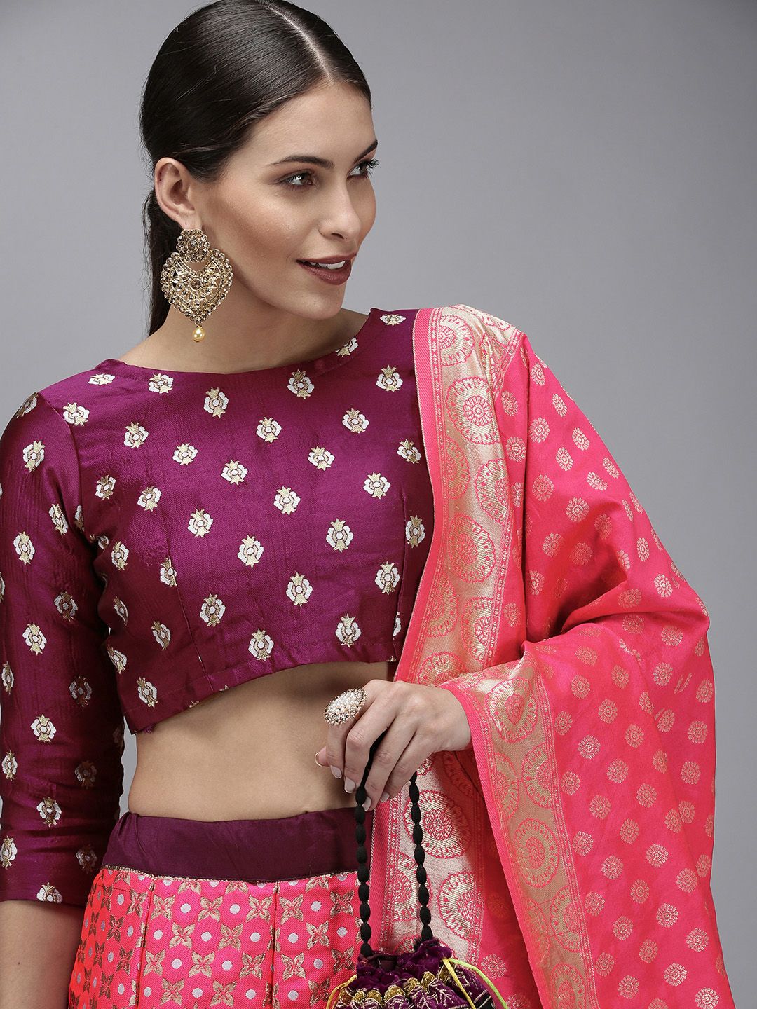 DIVASTRI Purple & Pink Ready to Wear Lehenga & Unstitched Blouse With Dupatta Price in India