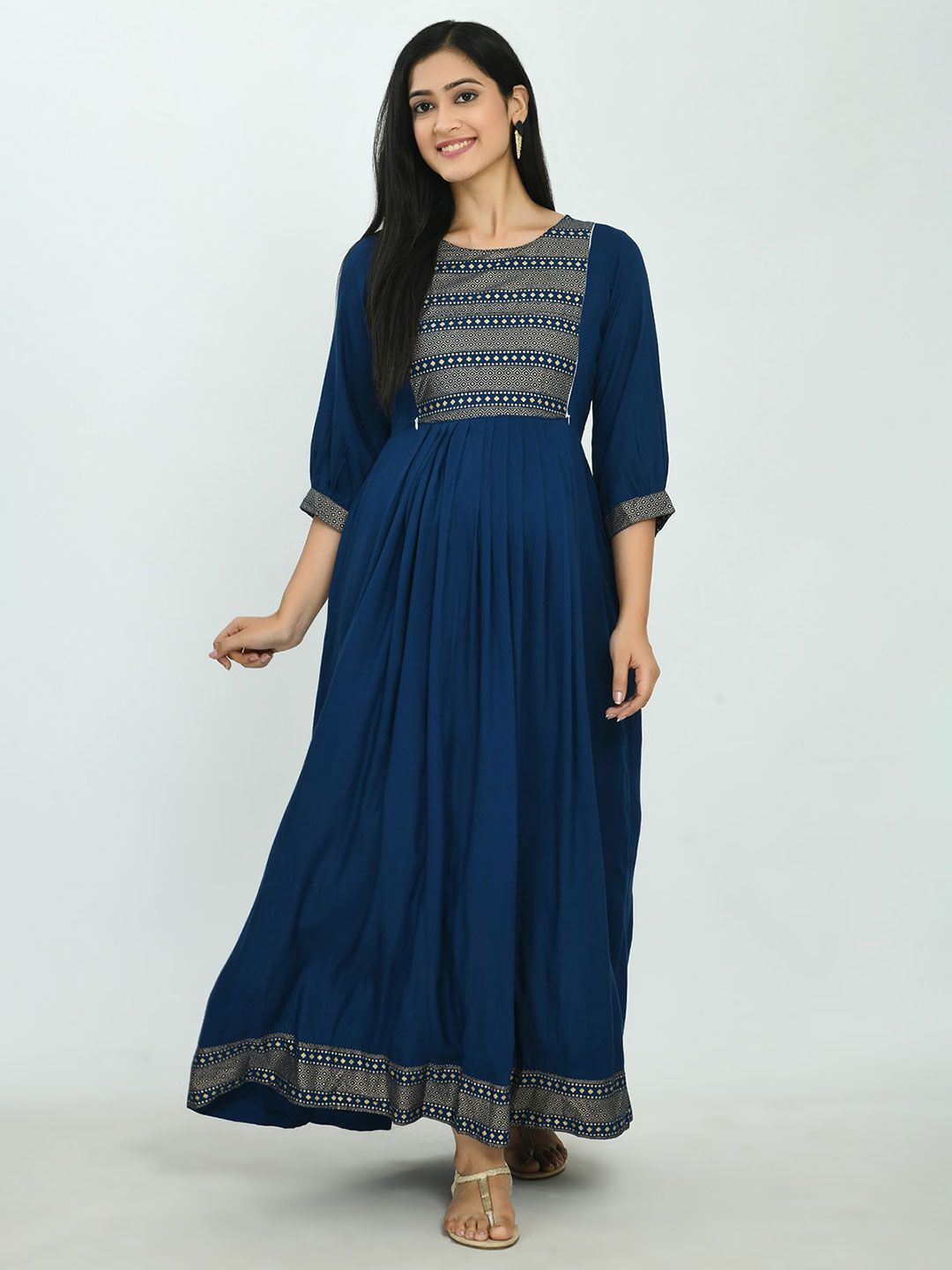 MAFE Teal Blue Ethnic Motifs Maternity Maxi Dress Price in India