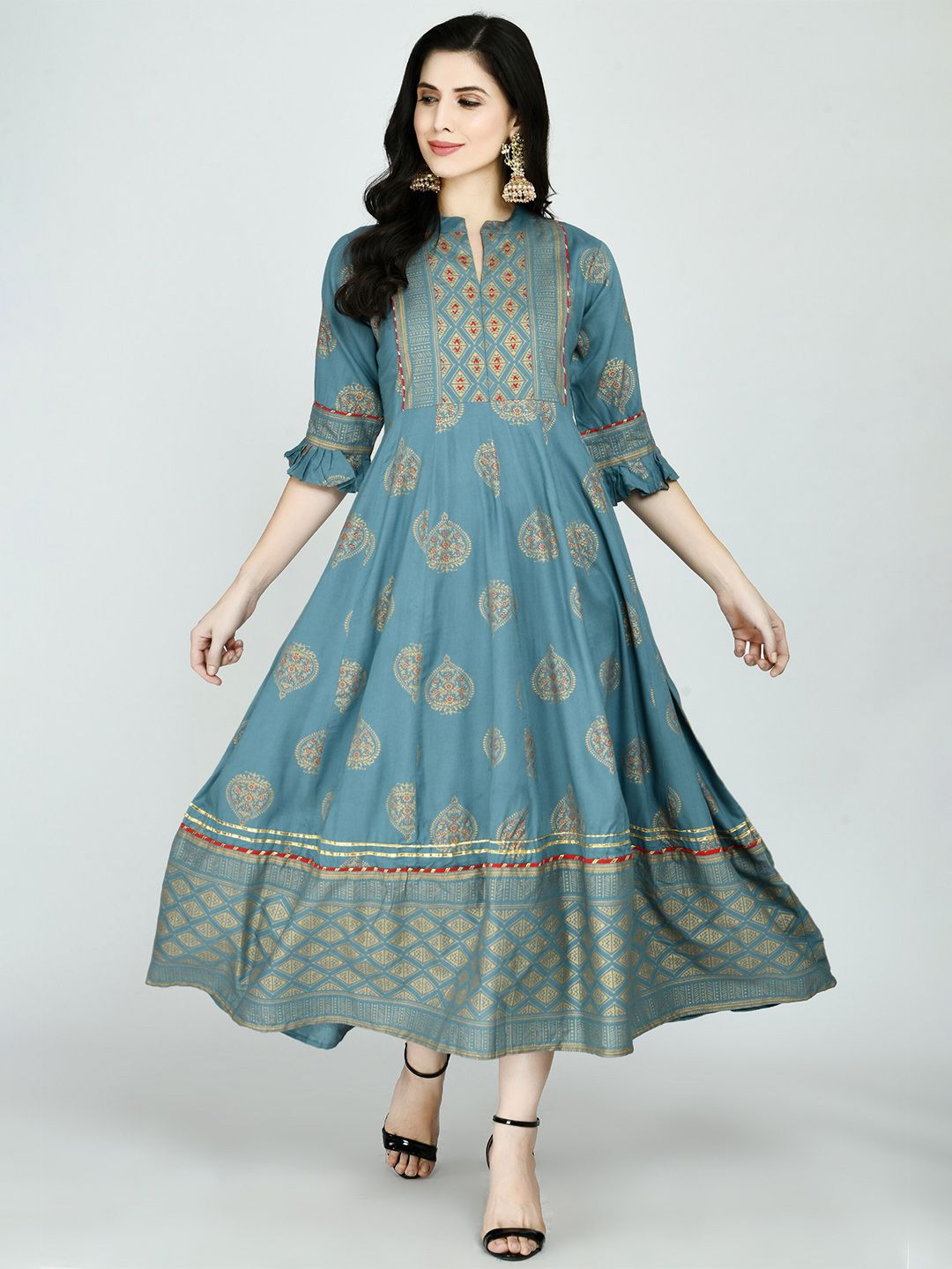 MAFE Blue Ethnic Motifs Ethnic Maxi Dress Price in India