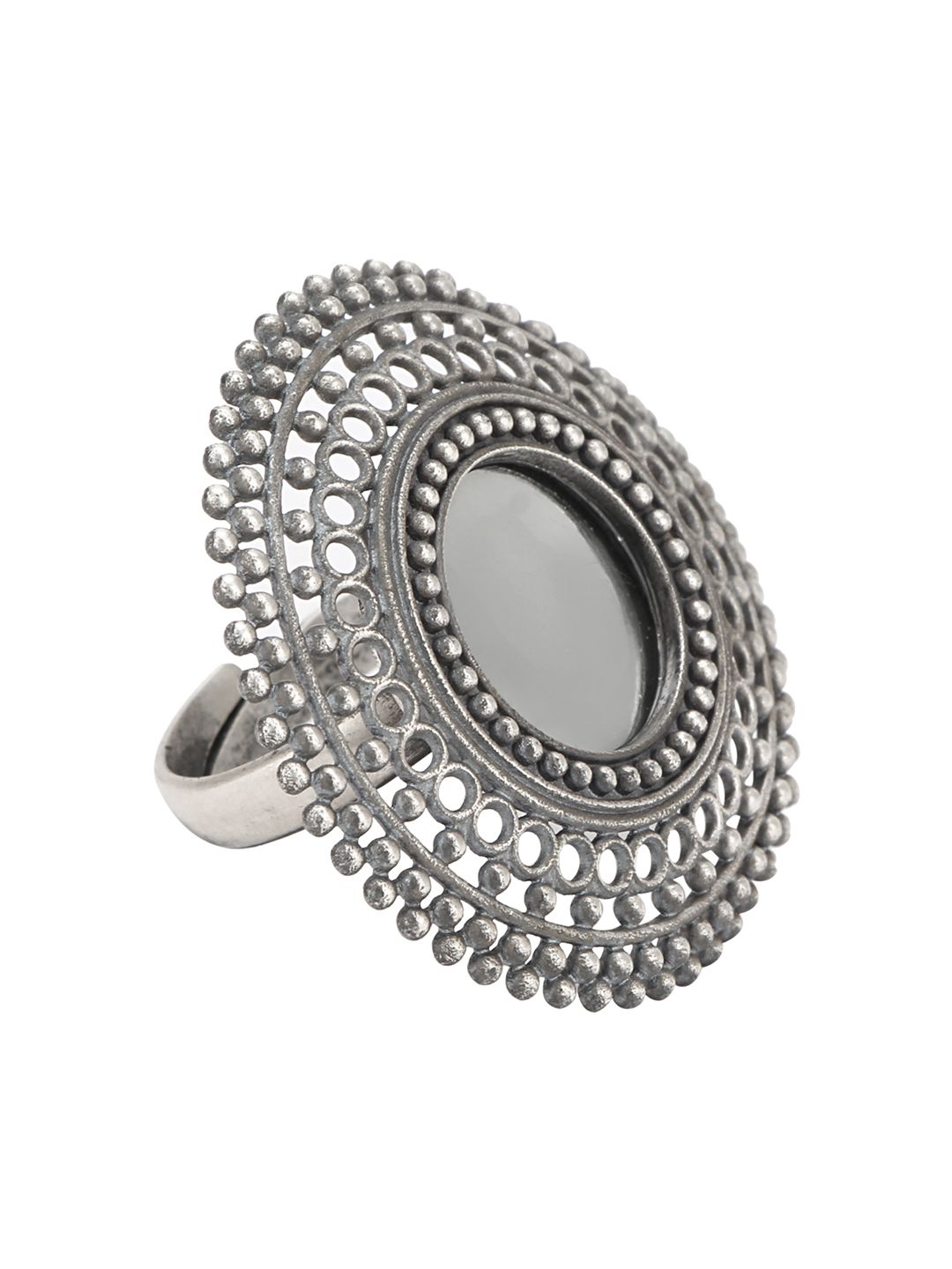 ahilya 92.5 Sterling Silver Adjustable Mirror Ring with Cut-Out Detail Price in India