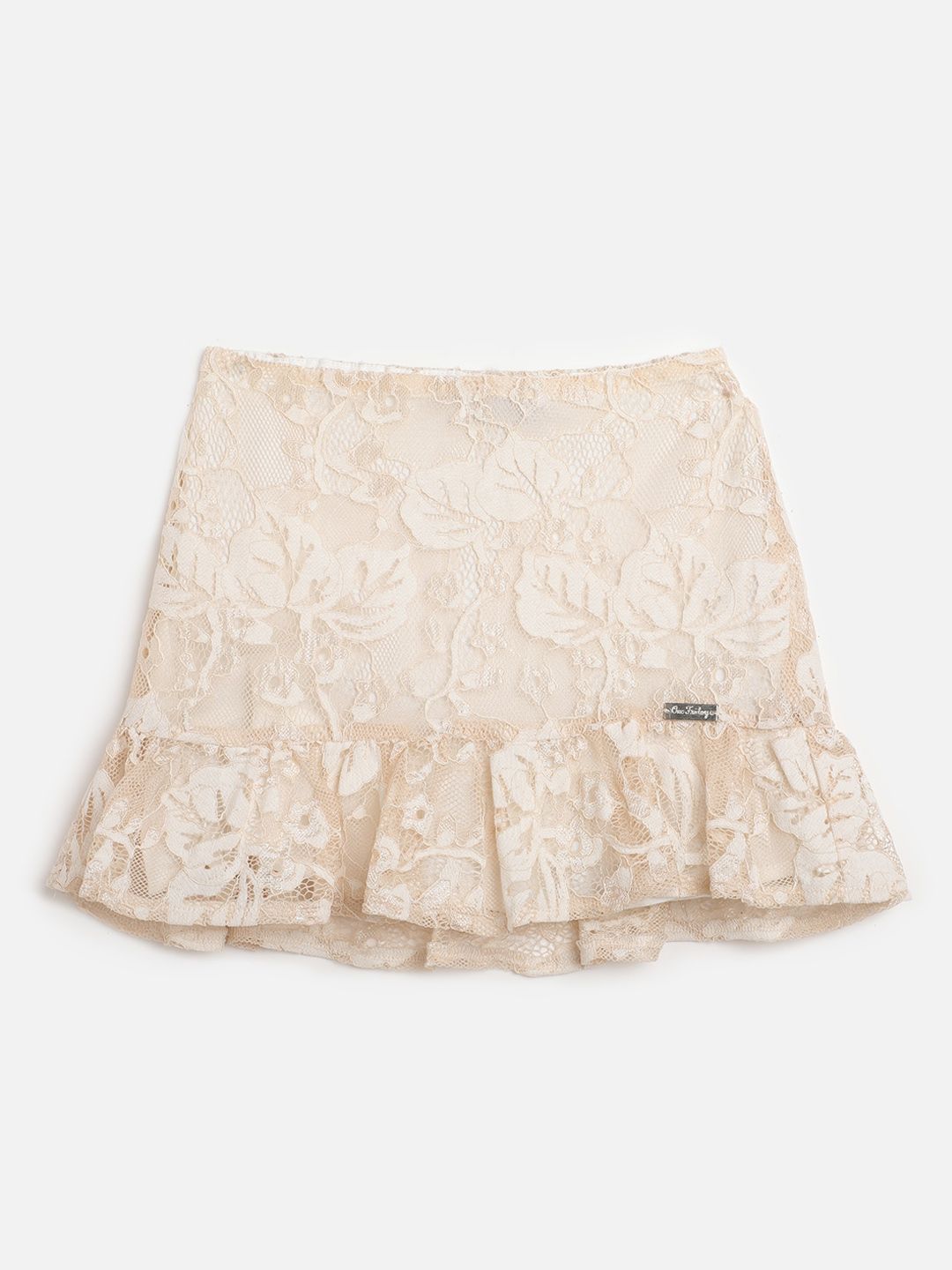One Friday Girls Cream Floral Printed Skirts