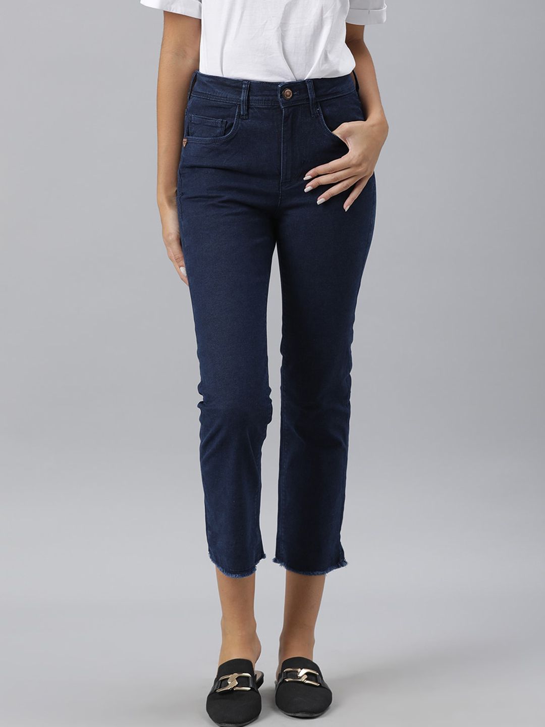 RAREISM Women Blue High-Rise Cropped Stretchable Jeans Price in India