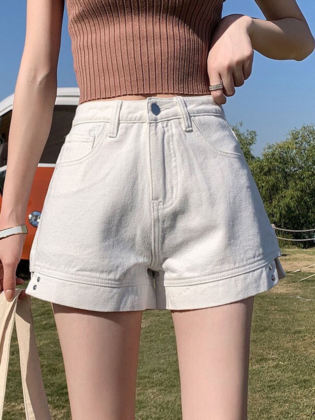 BoStreet Women White High-Rise Shorts