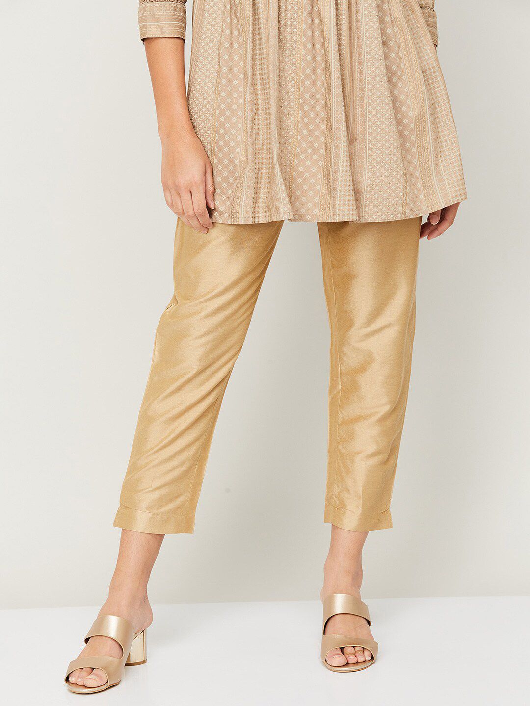 Melange by Lifestyle Women Gold-Toned Straight Fit Trousers Price in India
