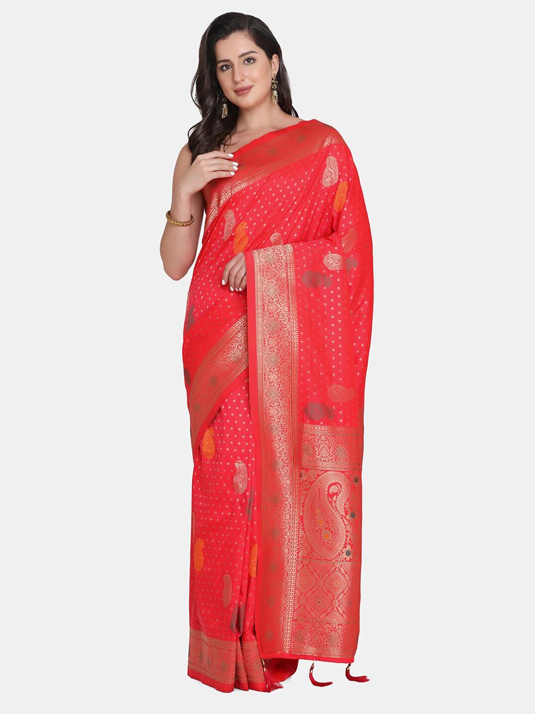 BOMBAY SELECTIONS Pink & Gold-Toned Paisley Zari Pure Silk Banarasi Saree Price in India