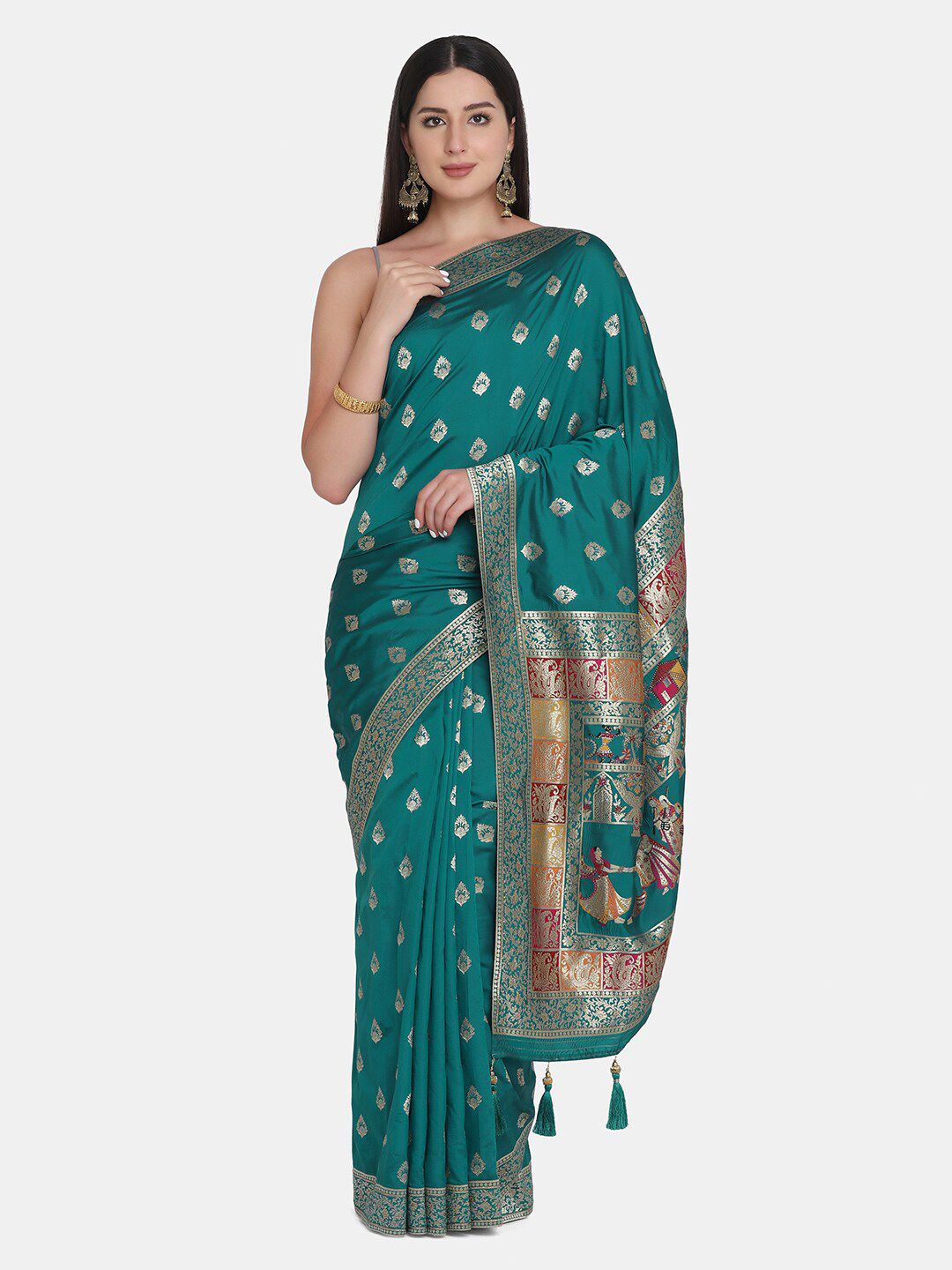 BOMBAY SELECTIONS Green & Gold-Toned Ethnic Motifs Zari Pure Silk Banarasi Saree Price in India