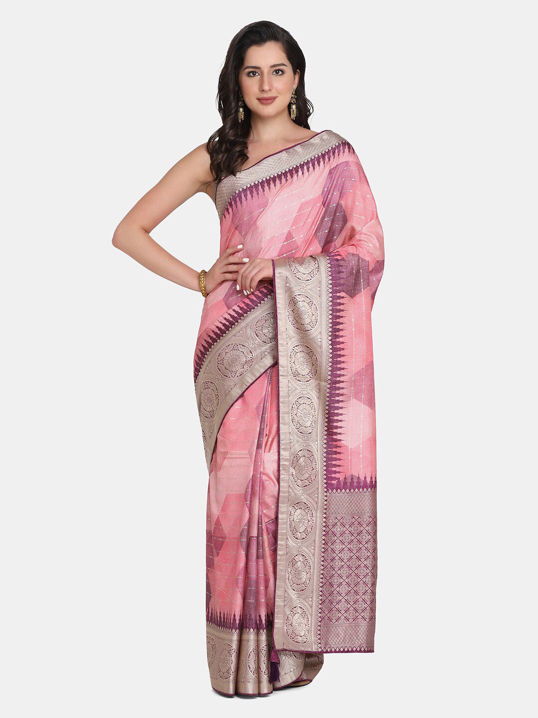 BOMBAY SELECTIONS Purple & Pink Zari Silk Blend Tussar Saree Price in India