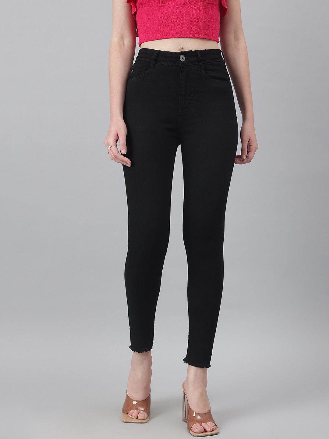 Code 61 Women Black Skinny Fit High-Rise Stretchable Jeans Price in India