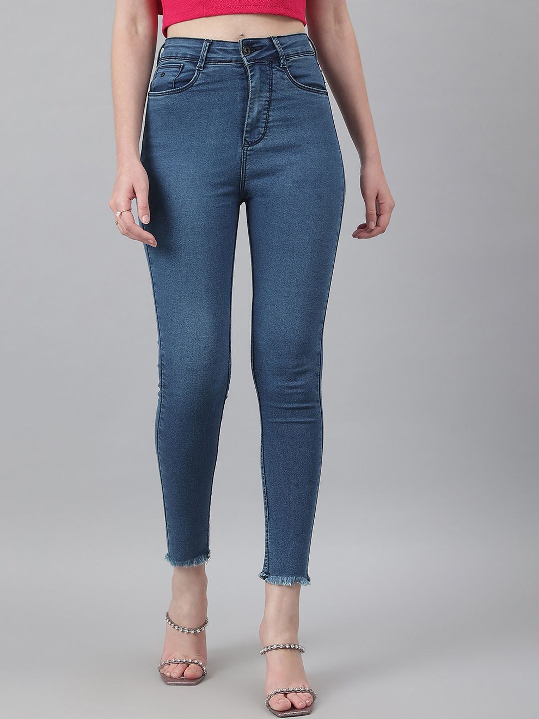 Code 61 Women Blue Skinny Fit High-Rise Light Fade Stretchable Jeans Price in India