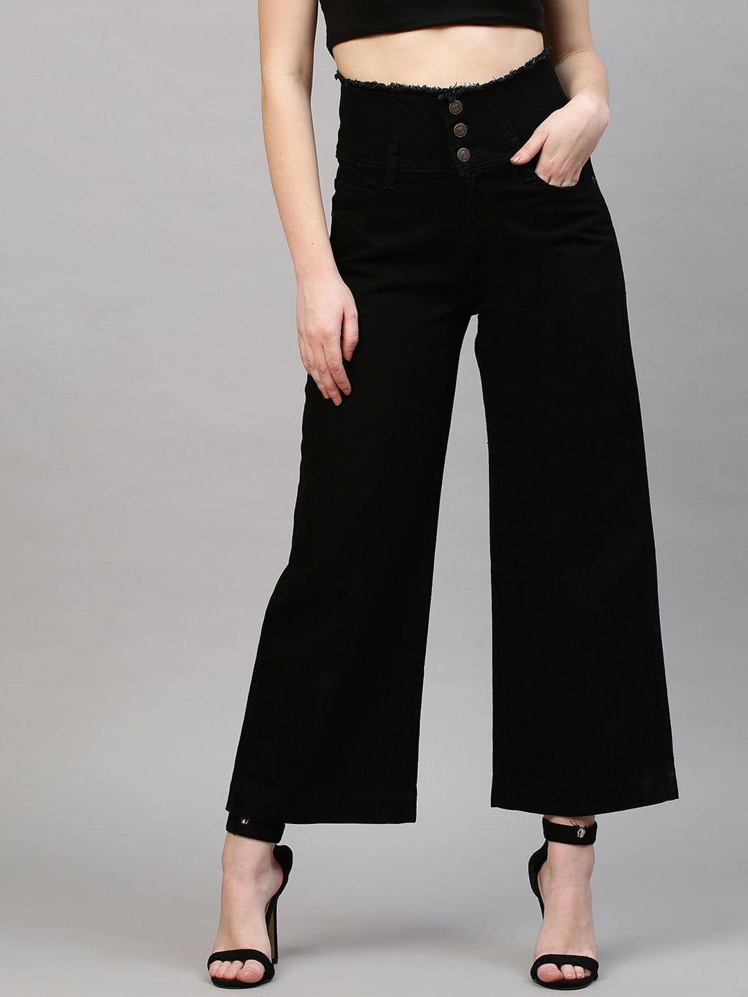 TARAMA Women Black Wide Leg High-Rise Jeans Price in India