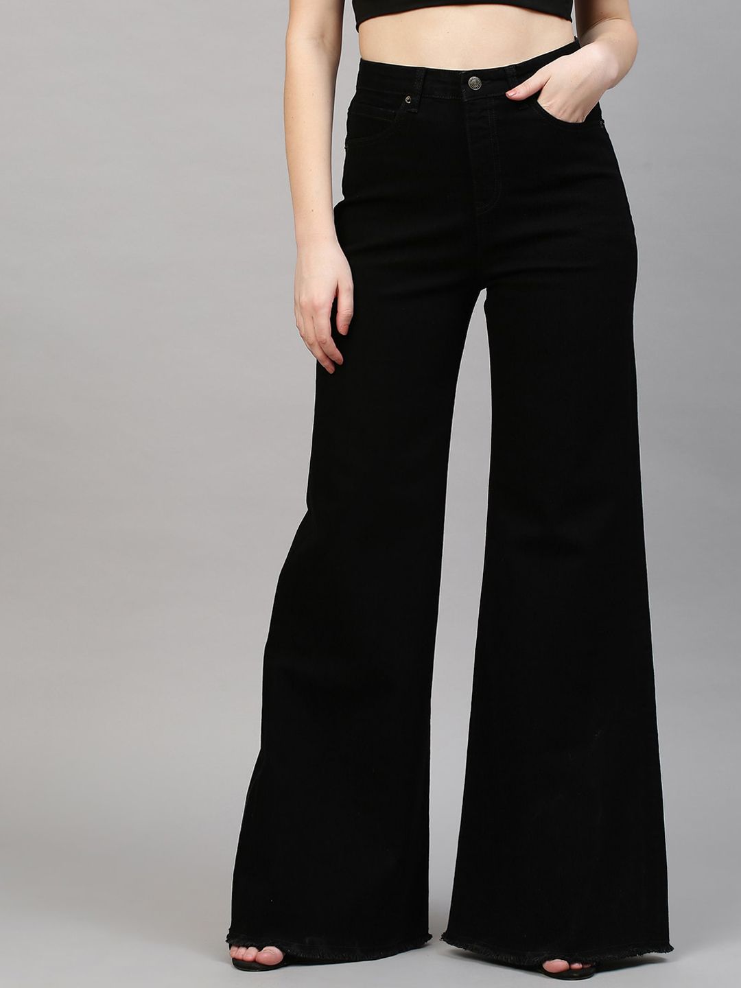 TARAMA Women Black Flared High-Rise Jeans Price in India