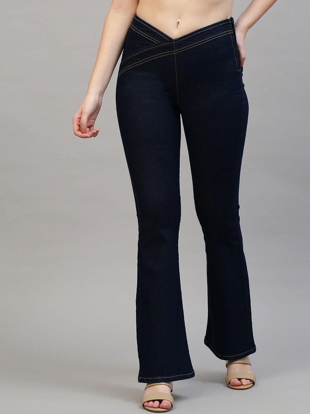 TARAMA Women Blue Flared High-Rise Stretchable Jeans Price in India