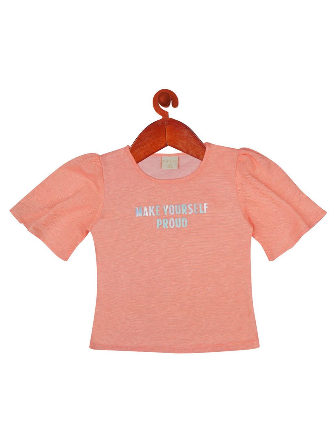 Tiny Girl Orange Typography Printed Top