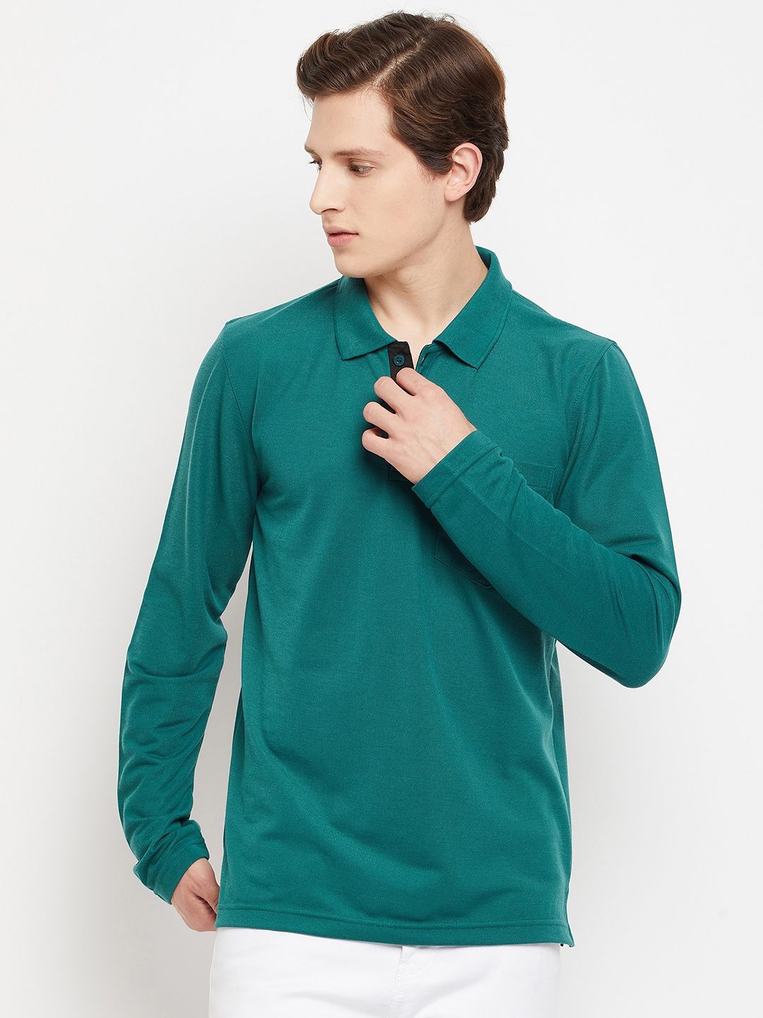 Adobe Men Teal Polo Collar T-shirt