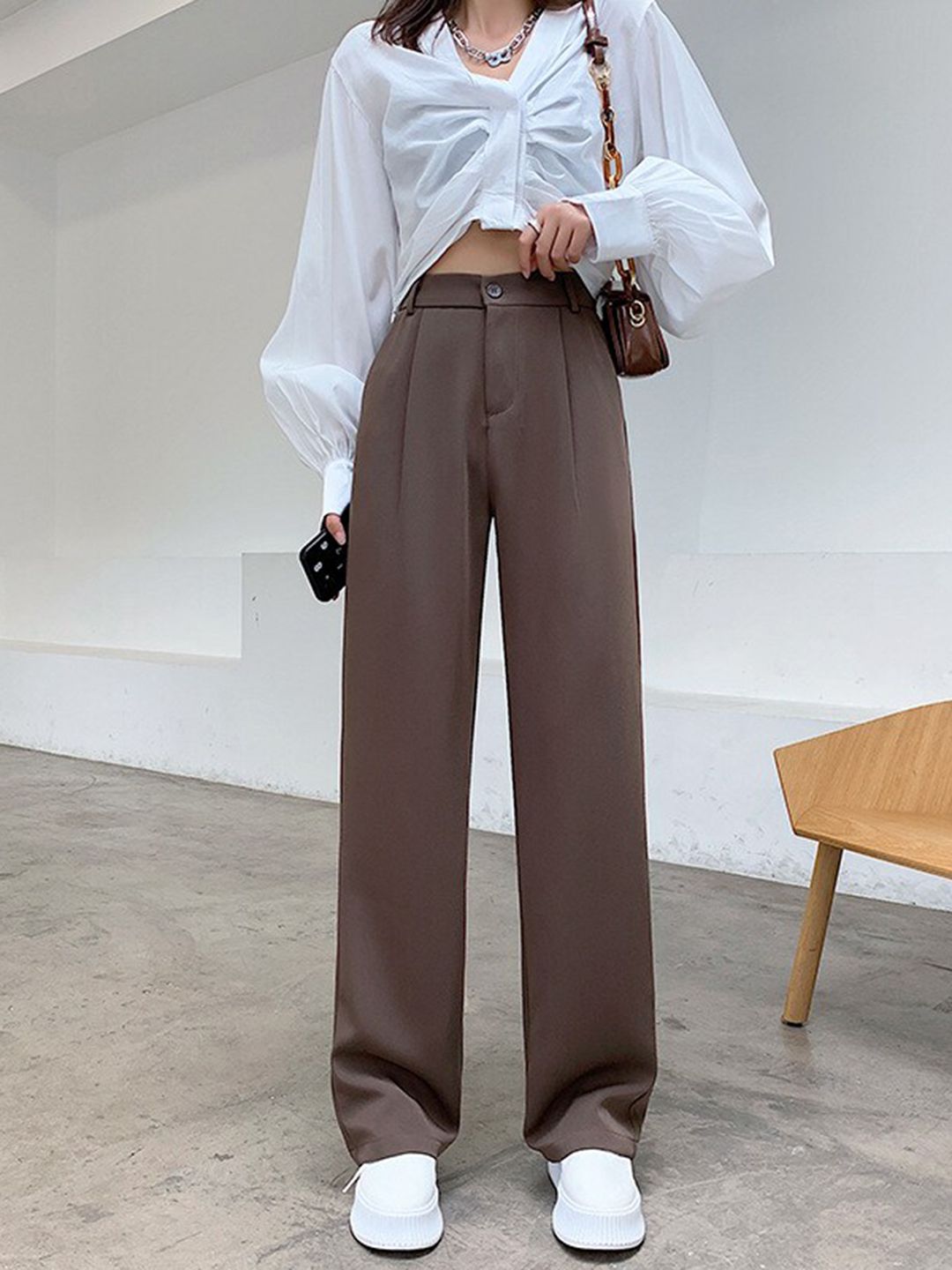 La Aimee Women Brown Loose Fit High-Rise Trousers Price in India