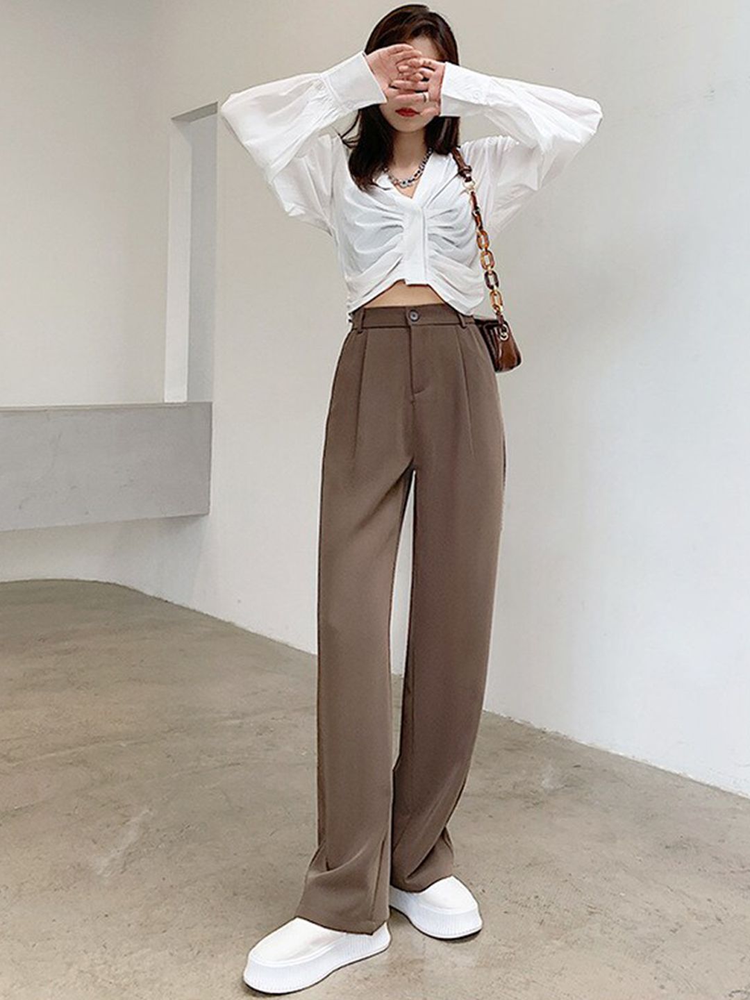 La Aimee Women Brown Loose Fit High-Rise Trousers Price in India