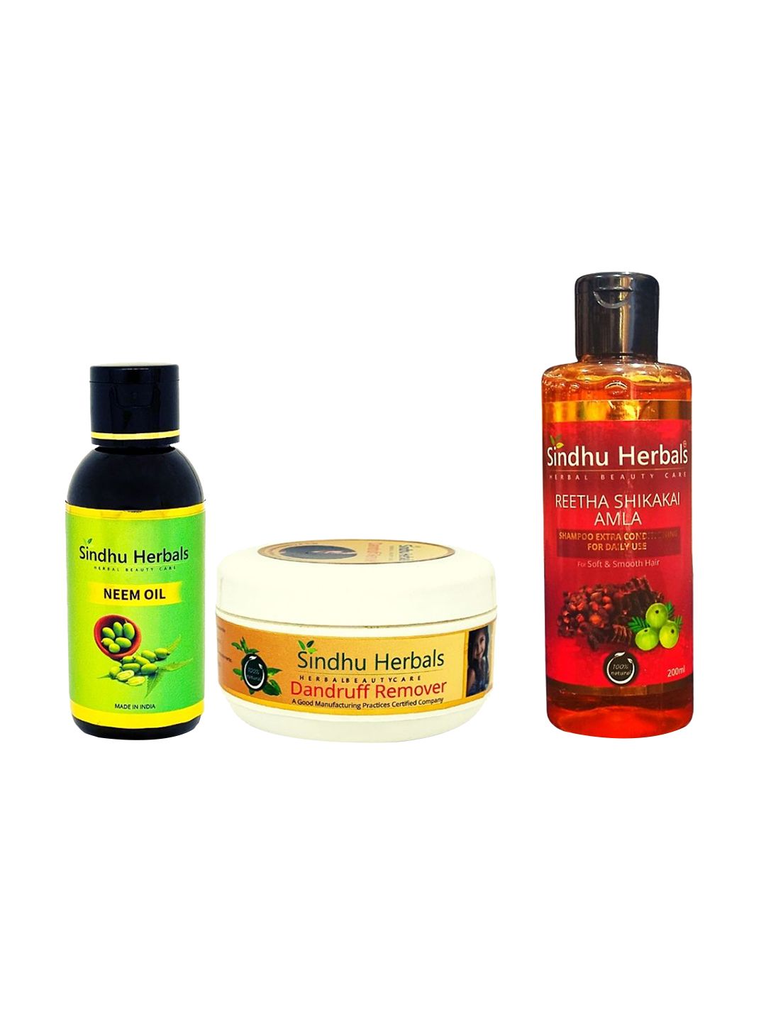 Sindhu Herbals Set of Neem Oil-Dandruff Remover-Reetha Shikakai Amla Shampoo Price in India
