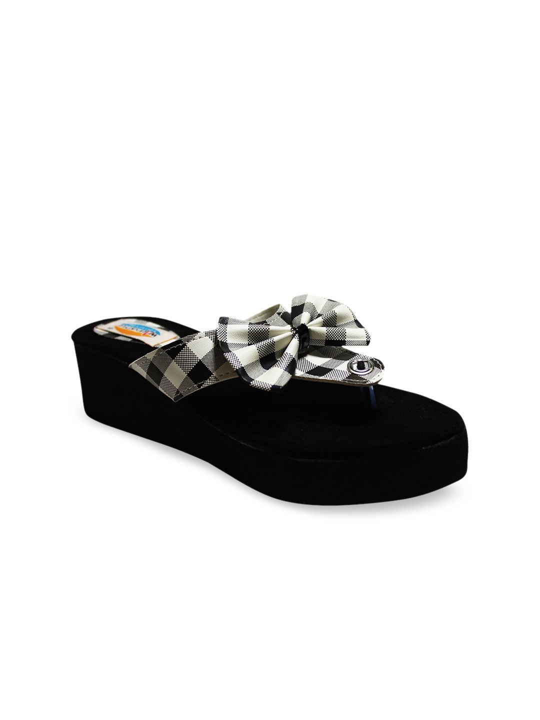 WALK N STYLE COLLECTION Black & White Printed Flatform Heels with Bows Price in India