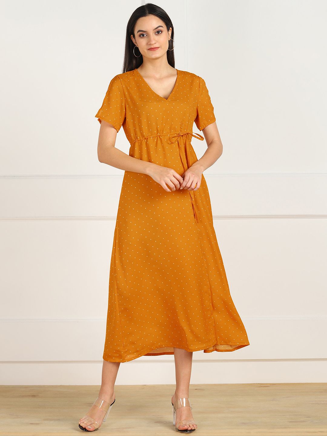 ZNX Clothing Yellow A-Line Midi Dress Price in India