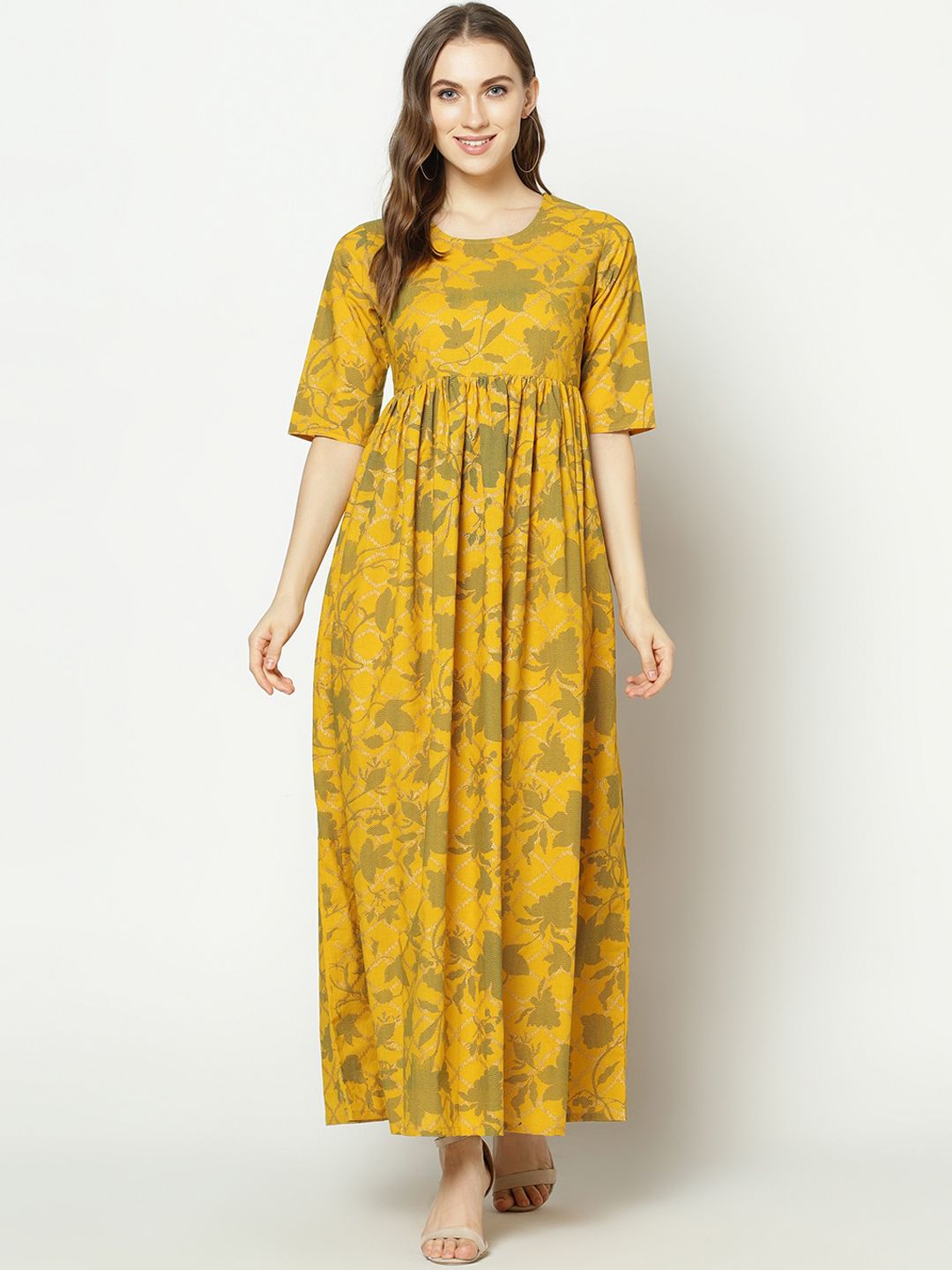 ZNX Women Clothing Yellow Floral Maxi Dress Price in India