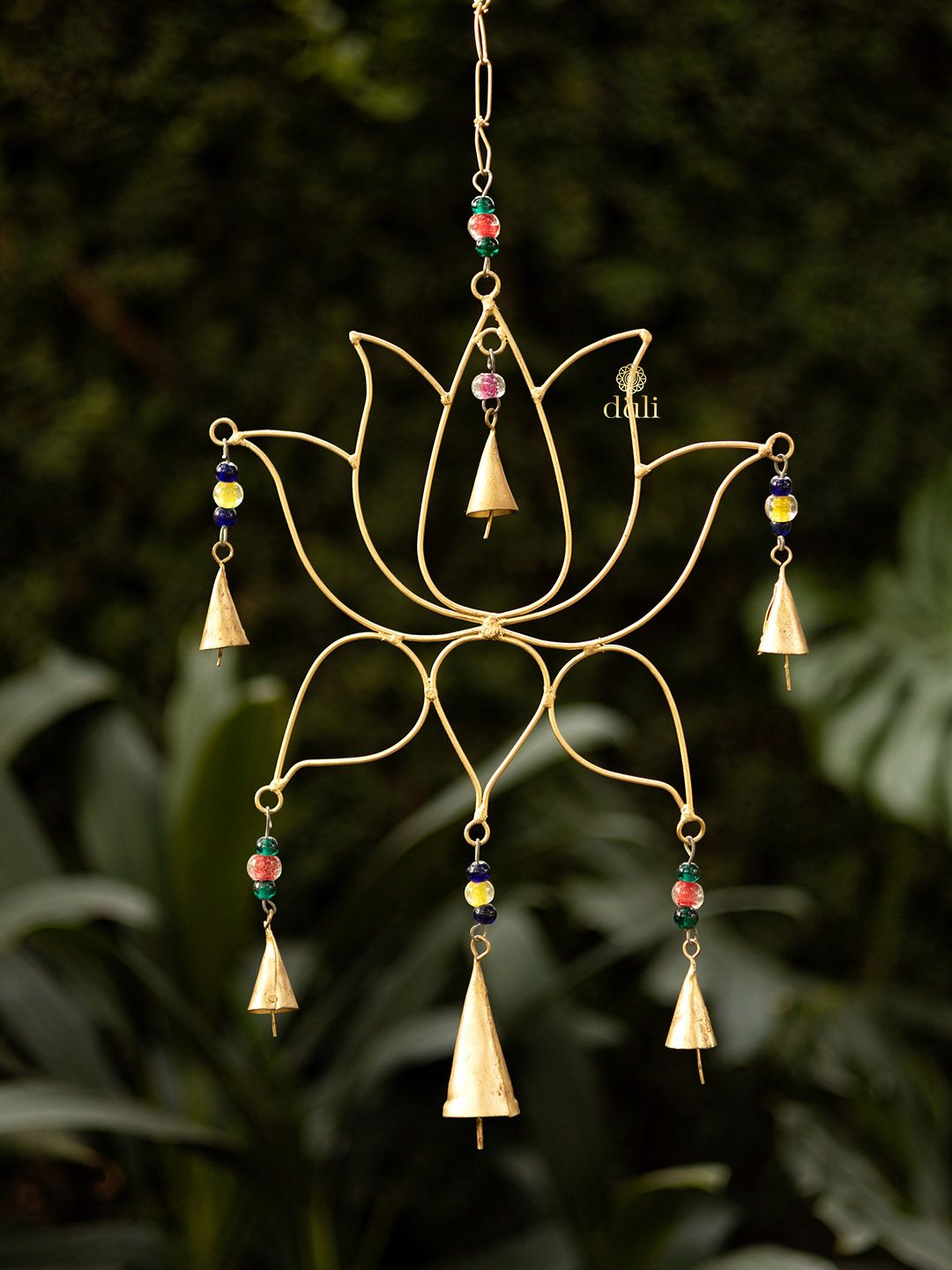 DULI Gold-Toned & Blue Lotus Design Windchime With Hanging Bells Price in India
