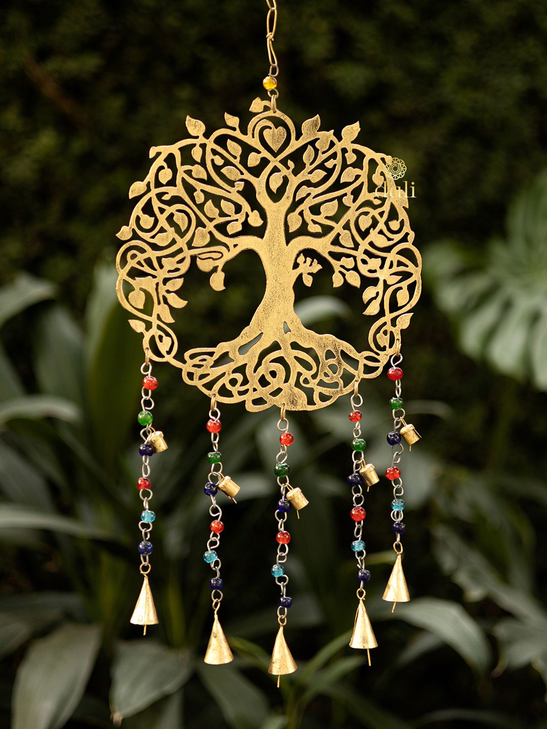 DULI Gold-Toned Tree of Life Design Big Metal Windchime with Hanging Bells Price in India