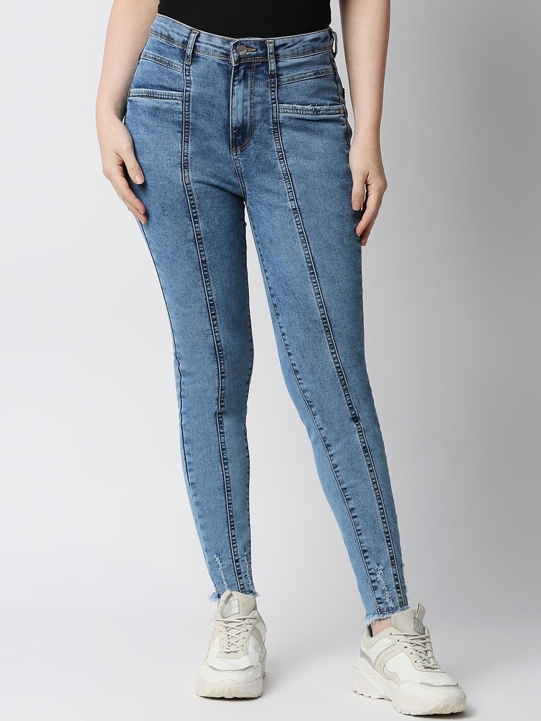 Kraus Jeans Women Blue Super Skinny Fit High-Rise Low Distress Heavy Fade Jeans Price in India