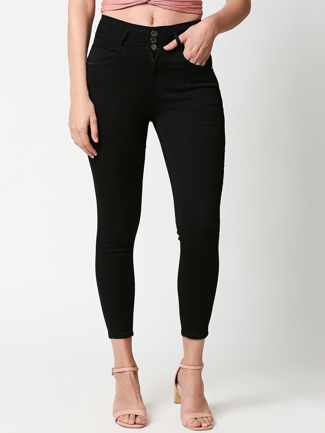 Kraus Jeans Women Black Skinny Fit High-Rise Jeans Price in India