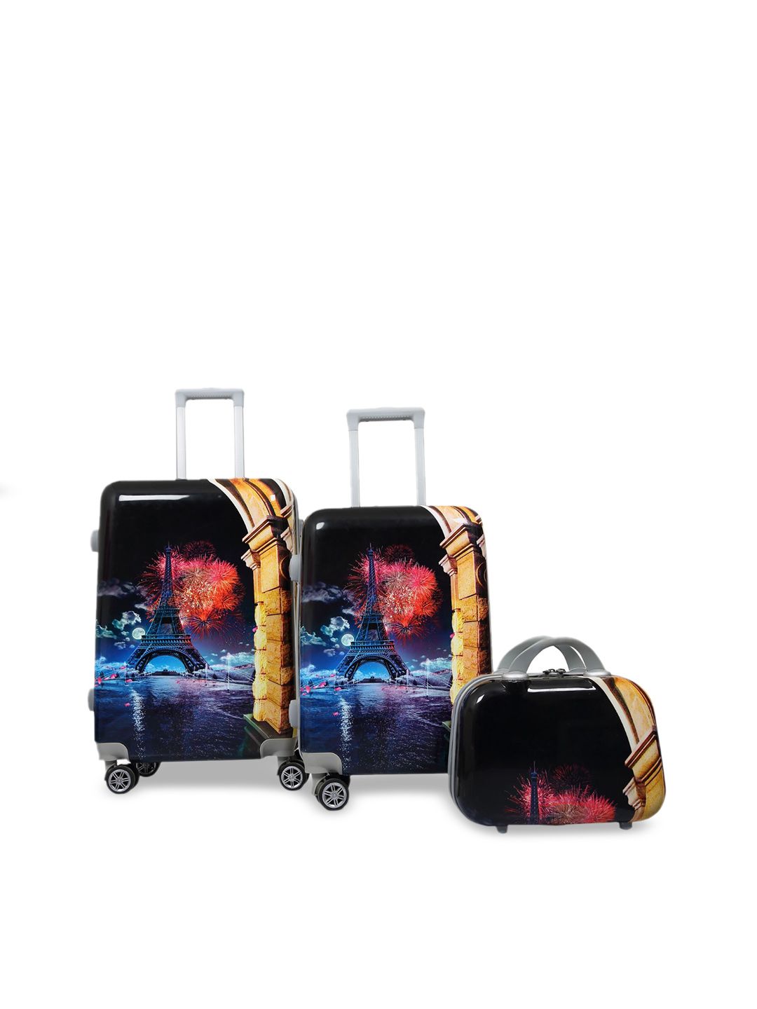 Polo Class Set of 3 Black Printed Trolley Bags Price in India